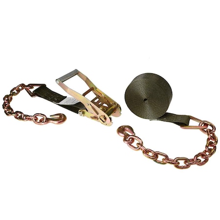 Us Cargo Control 2" x 30' Olive Ratchet Strap w/ Chain Extension 5030CE-OD